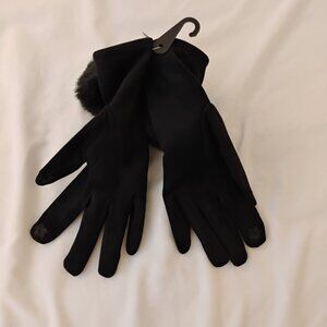 Top It Off Black soft touch screen fingertip women's gloves whimsigoth pom pom